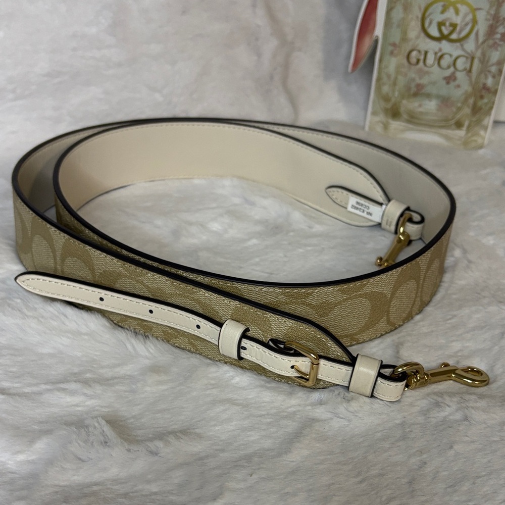 Coach Khaki Signature Canvas Strap with Chalk Leather Trim